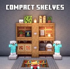 Work Station Minecraft, Minecraft Compact Room, Enchanting Room Minecraft Ideas, Minecraft Armory Room Design, Minecraft Interior Ideas Living Rooms, Shelves Minecraft, Minecraft Armory Room Ideas, Storage Room Minecraft Ideas, Enchanting Room Minecraft Design