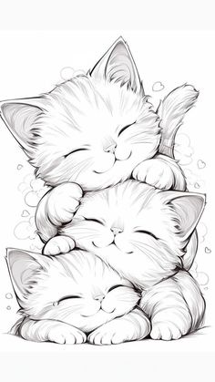 a drawing of two kittens hugging each other with their eyes closed and one sleeping