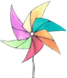 a drawing of a colorful pinwheel on a white background