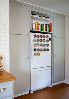 a white refrigerator freezer sitting inside of a kitchen