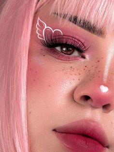 Make Up Looks For Valentines Day, Valantain Day Makeup, Valentines Day Eyeliner Looks, Heart Nose Makeup, Cute Valentine Makeup Looks, Fun Valentines Makeup, Valentines Makeup Ideas For School, Valentines Make Up Ideas, Eye Heart Makeup