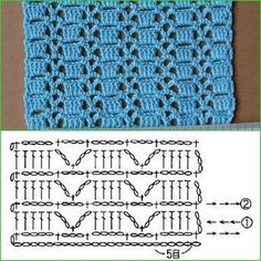 the crochet pattern is shown in blue and has two rows of stitches on each side