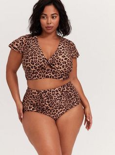 A flattering crop swim top with a self-tie front is expertly designed to accentuate your bust, while lightly-lined cups help define your natural shape. Matching style(s): Search 12402226Lightly lined, wireless cups. V-neck; self-tie and keyhole. Short flutter sleeves. Mesh lining. UPF 50+ sun protection. CONTENT + CARENylon/spandex. Wash cold; flat dry. Imported plus size swimwear. SIZE + FITPlease refer to the Size Fit & Guide chart for the perfect fit. The best plus size women's wireless flutt Cropped Rash Guard, Crop Swim Top, Active Swimwear, Underwire Tankini, Spandex Top, High Waisted Swim, Swim Skirt, Plus Size Leggings, Matches Fashion