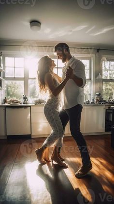 Romance Full length of beautiful young couple in casual clothing dancing and smiling while standing in the kitchen at home, Generative AI Couple Dancing At Home, Couple Dance, Dancing In The Kitchen, Young Couple, Couple Dancing, Casual Clothing, The Kitchen