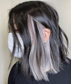 Dark Hair with Silver Peekaboo Highlights Blonde Underneath, Natural Dark Hair, Peekaboo Highlights, Hair Adviser, Black Hair With Highlights, Silver Hair Color