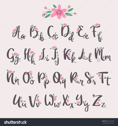 the upper and lower case of an english alphabet with pink flowers on it's sides