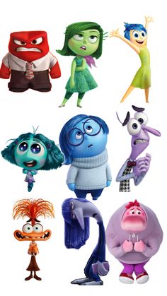 an image of cartoon characters with different expressions on their faces and body parts, all in various colors