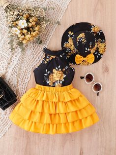 Multicolor  Collar sin mangas  Floral  Embellished No-Elástico Verano Ropa para bebés Cute Dress Outfits, Kids Fashion Dress, Kids Designer Dresses, Elegant Girl, Top Halter, Kids Fashion Clothes, فستان سهرة