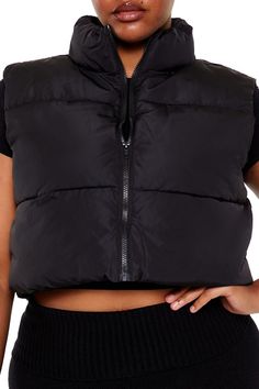 Forever 21+ - A woven puffer vest featuring a channel - stitched quilted construction, funnel neck, a zip - up front closure, and cropped hem. | Shell, Lining, & Other Contents: 100% polyester | Hand wash cold | Model is 5'11" and wearing a Size 1X | Cropped Puffer Vest Cropped Puffer Vest, Funnel Neck, Puffer Vest, Funnel, Zip Ups, Puffer, Forever 21, Hand Wash, How To Wear