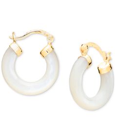 in stock White Hoop Earrings With Polished Finish For Anniversary, Fine Jewelry White Small Hoop Earrings, White Small Hoop Fine Jewelry, White Polished Hoop Earrings For Anniversary, White Polished Finish Hoop Earrings For Anniversary, White Hoop Jewelry For Anniversary, Elegant Huggie Jewelry From Macy's, White Hoop Jewelry With Polished Finish, Classic White Hoop Earrings With Polished Finish