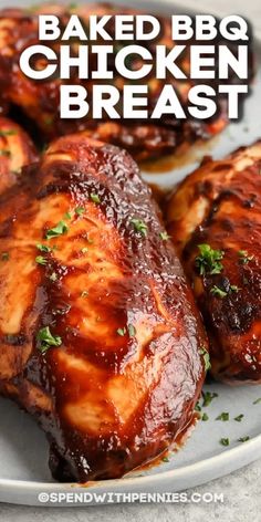 baked bbq chicken breast on a white plate