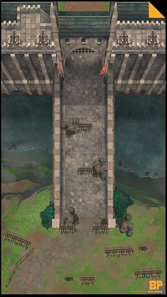 an image of a computer game with people on the bridge