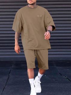 Drawstring Waist Shorts, Drop Shoulder Tee, Co Ords, Men T Shirt, Kids Beachwear, Men Clothing, Two Piece Outfit, استوديو الصور, Mens Fitness