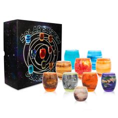 PRICES MAY VARY. THE SOLAR SYSTEM IN YOUR HANDS: Reach for the stars at every meal. Expand your world with this Planetary Glassware Set that orbits the center of the Milky Way galaxy, or at least orbits around your dining room table. OUT OF THIS WORLD: Bring refreshments to your universe with these cosmically awesome tumbler glasses. This galactic drinkware set of 10 Planetary Glasses represents our Solar System, including 8 planets, Pluto, and the Sun. HIGH-GRADE GLASSWARE: This BPA-free glassw Watch Party Food, 8 Planets, Drinkware Sets, Space Lovers, Milky Way Galaxy, Bar Glassware, Our Solar System, Glassware Set, Glass Tumbler