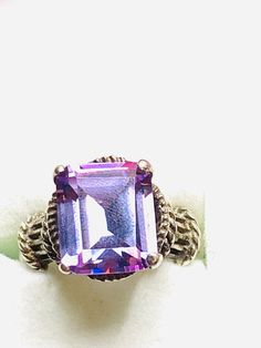 Vintage purple Amethyst sterling silver ring, size 7 Vintage Purple Crystal Ring, Antique Purple Amethyst Ring In Sterling Silver, Vintage Amethyst Rings With Polished Finish, Vintage Cabochon Amethyst Ring Gift, Violet Vintage, Vintage Silver-toned Amethyst Ring Gift, Clear Crystal Necklace, Vintage Purple, Silver Spring