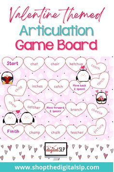 valentine themed articulation game board for kids