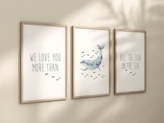 three framed art prints with words on them