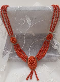 necklace 16-1 Elegant Multi-strand Red Coral Jewelry, Elegant Carved Orange Jewelry, Elegant Orange Oval Beaded Jewelry, Elegant Orange Carved Jewelry, Deep Orange, Natural Coral, Coral Necklace, S K, Coral Beads