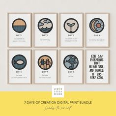 six days of creation digital print bundle with the text below it and four different images