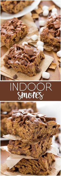 chocolate dessert with marshmallows on top and the words indoor smores above it