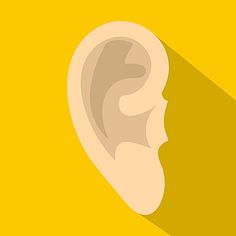 an ear icon with long shadow on a yellow background