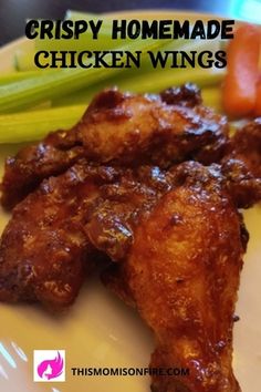 chicken wings with vegetables on a plate Chicken Wings With Baking Powder, Wings With Baking Powder, Air Fried Chicken Wings Recipe, Dinner Recipe For Family, Air Fried Chicken Wings, Fried Chicken Wings Recipe, Homemade Chicken Wings, Crispy Air Fryer Chicken Wings, Recipe For Family