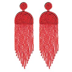 PRICES MAY VARY. 👧【bohemian long beaded dangle earrings for women】👧: Bohemian is a popular fashion style all over the world, and bead is an essential element in boho. This kind of long bead statement tassel earrings add a delicate and freedom to your look, it could reflect your free, easy, romantic and enthusiasm side. 💎【Handmade bead fringe earrings】💎: every bead is well selected and threaded, they are 100% handmade with fish hook. There are many color for your choice: Yellow, green, black, Festival Beaded Fringe Tassel Earrings, Beaded Tassel Earrings For Beach, Festival Tassel Earrings With Beaded Fringe, Summer Tassel Earrings With Round Beads Fringe, Red Beaded Fringe Earrings For Beach, Fringe Earring, Bead Dangle Earrings, Bead Fringe, Beaded Tassel Earrings