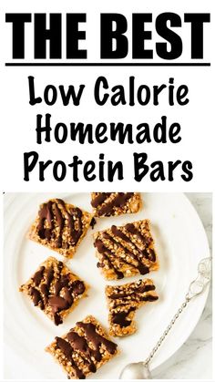 the best low calorie homemade protein bars on a white plate with text overlay