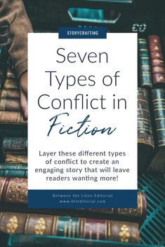 several books stacked on top of each other with the title seven types of conflict in fiction