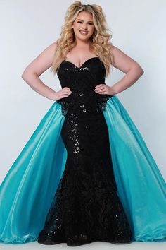 Curvy Mermaid Pageant Evening Gown | Sydney's Closet JK2206 Prom Dress With Overskirt, Curvy Mermaid, Pageant Evening Gowns, Johnathan Kayne, Closet Dresses, Plus Size Gowns, Strapless Sweetheart Neckline, Embellished Gown, Pageant Gowns