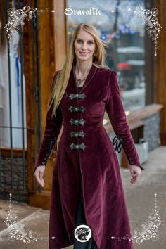 Winter Renaissance Frock Coat made by our team at Dracolite. Imagined and created by our designer Véronique Lortie. Details : * 100% original and unique design * Handmade by our professional seamstress team * High quality fabric and materials * Custom buttons handcrafted by Dracolite * Made in Canada Sizes : * See our chart in item pictures Colors: * See our chart in item pictures * Slight variations in color are possible Ideal for * Renaissance costume * LARP steampunk character * Cosplay costu Fitted Gothic Costume For Fall, Medieval Long Sleeve Outerwear For Alternative Fashion, Gothic Medieval Dress For Fall Costume Party, Gothic Costumes For Fantasy Events In Fall, Gothic Medieval Dress For Winter Costume Party, Medieval Style Outerwear For Halloween, Medieval Fall Outerwear With Buttons, Medieval Style Outerwear With Buttons For Fall, Gothic Medieval Costume Dress For Winter