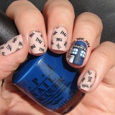 Instagram photo by brookie_bear_m94 #nail #nails #nailart Tardis Nails, Doctor Who Nails, Coolest Nails, Nerdy Nails, Tardis Blue, Themed Nails, Tally Marks, Accent Nail