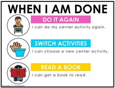 a sign that says when i am done, do it again and switch activities to read