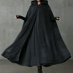 Womens Black Large Size Hooded Cape Jacket Material: Sudette Composition: 95% Polyester 5% Elastane Fantasy Hooded Cloak, Thief Clothes, Modern Fantasy Clothing, Cape Fantasy, Catholic Clothing, Reign In Blood, Cloak Dress