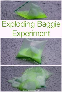 an experiment bag is shown with the text exploding baggie experiment on top and bottom