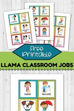 the free printable llama classroom jobs for kids is shown in three different colors