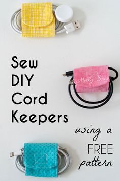 sewing supplies with the text sew diy cord keepers using a free pattern