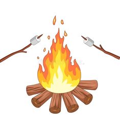 a campfire with two axes and firewood on white background royalty illustration stock illustration