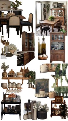 a collage of photos showing different types of furniture and decor in the kitchen, dining room or living room