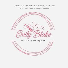 the logo for nail art design studio is shown in pink and white, with an oval frame