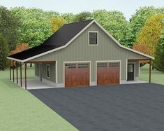 this is an artist's rendering of a two car garage with attached carport