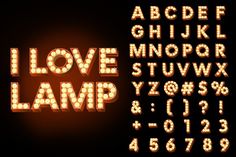 the letters and numbers are lit up with light bulbs to spell out love, i love lamp