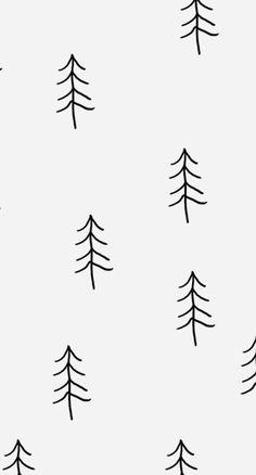 black and white pine trees on a light gray background seamless wallpaper with simple lines