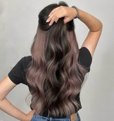 Dreamy Mauve Peek-a-Boo Hair Peekaboo Balayage, Brown Hair Underneath, Blonde Peekaboo Highlights, Underdye Hair, Natural Dark Hair, Hidden Hair Color, Peekaboo Hair Colors, Peekaboo Highlights, Highlights Ideas