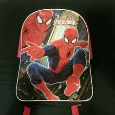 Brand New Spiderman Backpack Red Character Bag For School, Black Character Backpack For Everyday Use, Black Backpack With Character Print, Black Standard Backpack With Character Print, Red Backpack For End Of School Year Outdoor Activities, New Spiderman, Spiderman Backpack, Marvel Accessories, Kids Accessories