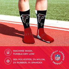 These Atlanta Falcons socks for children are great for showing off your Atlanta pride from head to toe. The unisex Atlanta youth socks are comfortable. The crew length and poly-spandex blend featuring a supportive formed heel make them a comfortable choice for showcasing your love for your team all year long. Atlanta youth socks are great additions to a collection of Atlanta Falcons stuff. Wear them with shorts, your favorite jersey, and Atlanta Falcons shoes for a superfan look, or rock them in Houston Cougars, Us Soccer, Kansas State Wildcats, Iowa State Cyclones, Nfl Arizona Cardinals, Kansas Jayhawks, Louisville Cardinals, Cincinnati Bearcats, Indiana Pacers