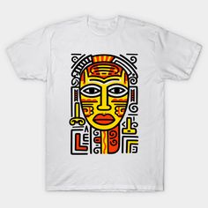 a white t - shirt with an african mask on it