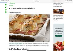 an image of a website page for ham and cheese sliders