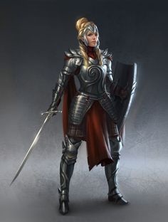 Humana, caucásica, joven adulta, pelo rubio, pelo largo, pelo recogido, guerrera, espada. Female Armor, Female Knight, Fantasy Armor, Fantasy Warrior, Fantasy Rpg, Medieval Fantasy, Dnd Characters, Character Portraits, Fantasy Character Design