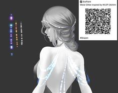 a woman is standing in front of a qr code with lights on her back